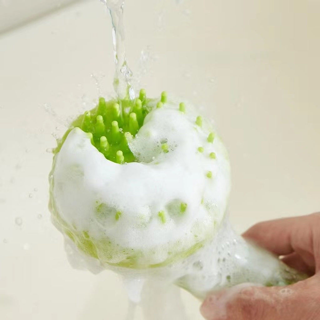 Vorlia · Cepillo de baño verde de silicona con depósito de champú (3)
