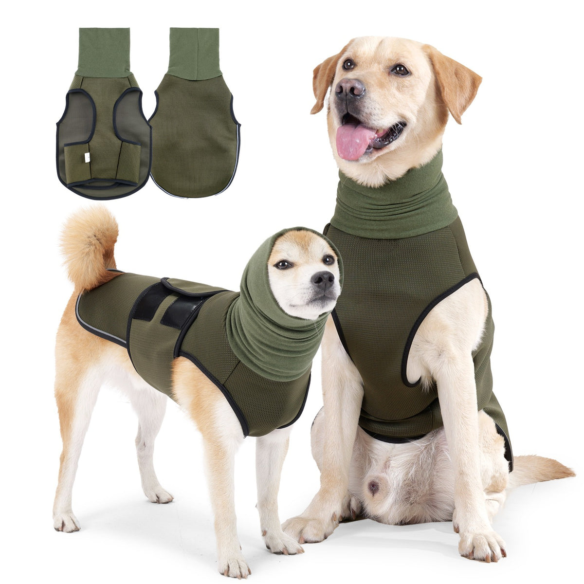 Vorlia · Chaleco antiestrés verde con capucha para orejas para perros (1)
