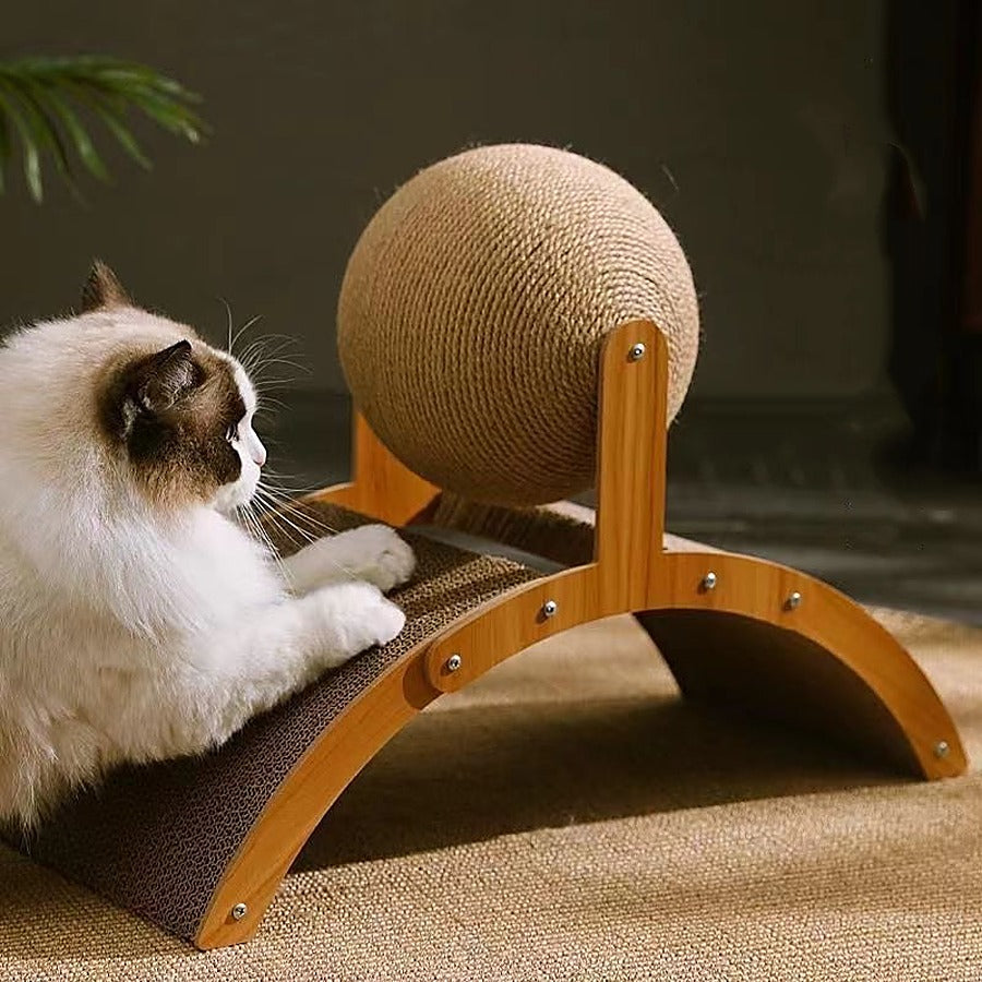 Vorlia · Rascador para gatos en forma de arco con bola giratoria de cuerda y estructura de madera (1)