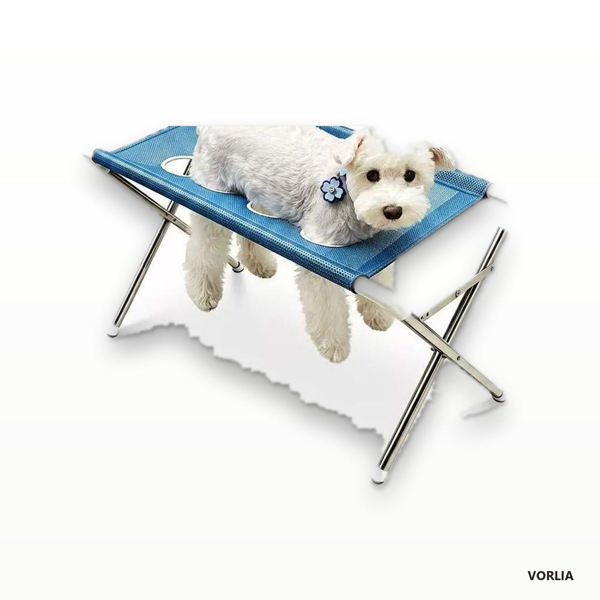Vorlia · Soporte plegable de malla azul y patas de acero para bañar y asear mascotas (2)