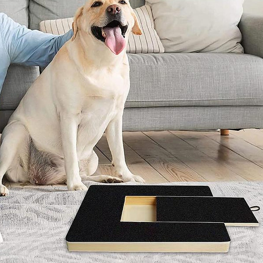 Vorlia · Tabla de madera con lija para que el perro se lime las uñas, con cajón de premios (4)
