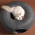 Vorlia · Cama redonda de fieltro con túnel interior y cremallera para gatos (1)